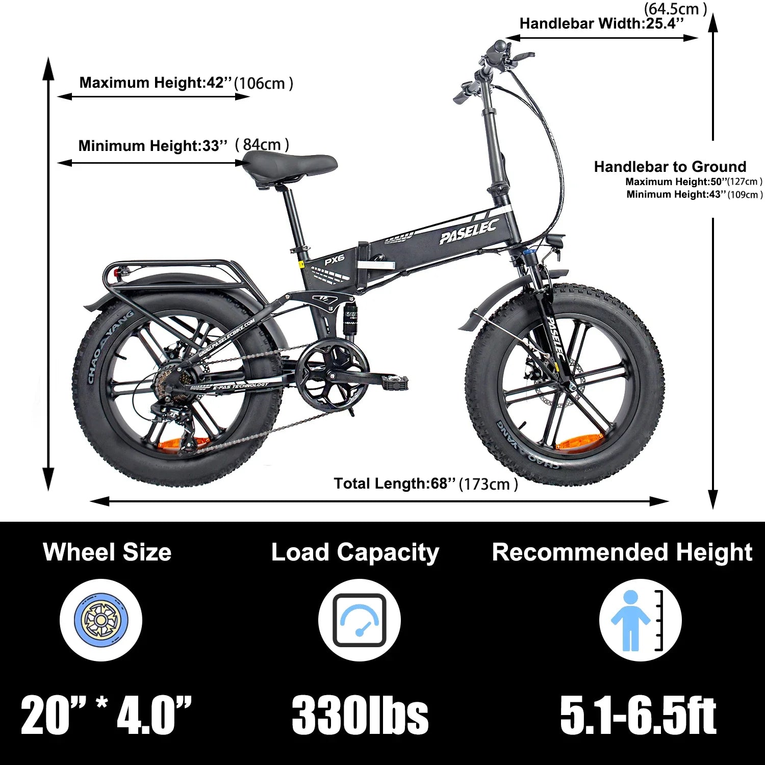 HKM-767443 Folding Electric Bike with 750W Motor, 20-Inch Fat Tires, 7-Speed Gears, and Disc Brakes