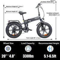 HKM-767443 Folding Electric Bike with 750W Motor, 20-Inch Fat Tires, 7-Speed Gears, and Disc Brakes