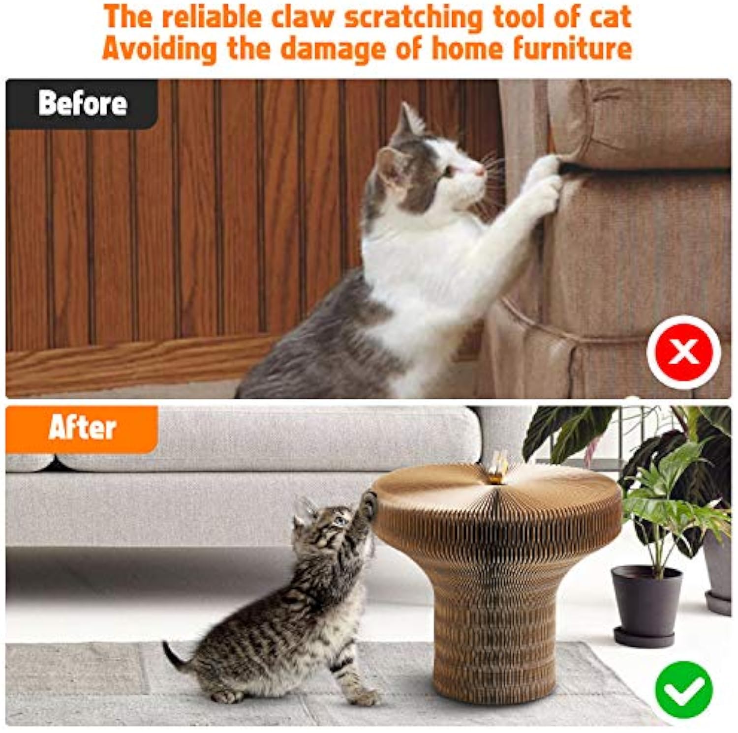 HKM-7675965 Collapsible Cardboard Cat Scratching Lounge Bed for Indoor Cats