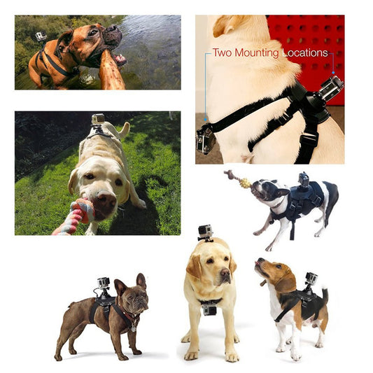 HKM-7678141 Dog Harness with Dual Camera Mounts for Chest and Back - Adjustable for 15-75 lbs Pets