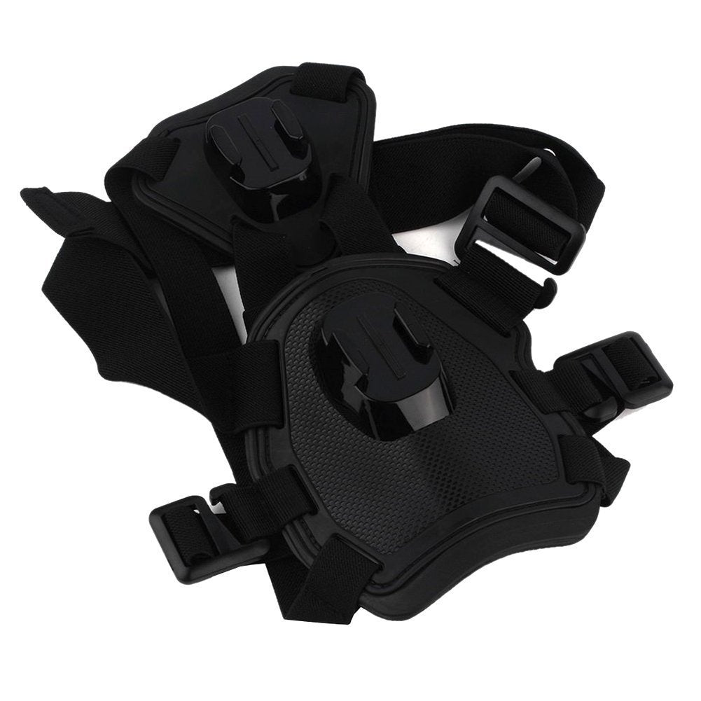 HKM-7678141 Dog Harness with Dual Camera Mounts for Chest and Back - Adjustable for 15-75 lbs Pets
