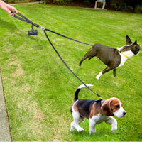 HKM-7678269 Double Handle Leather Dog Leash for Two Dogs - Tangle-Free, Hands-Free Control in Black or Brown