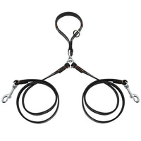 HKM-7678269 Double Handle Leather Dog Leash for Two Dogs - Tangle-Free, Hands-Free Control in Black or Brown
