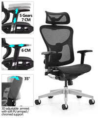 HKM-767891 Luxury Ergonomic Office Chair with Genuine Leather, Swivel and Adjustable Features for Executive Comfort