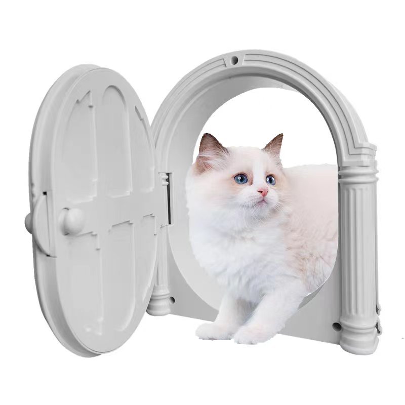 HKM-7679293 Minimalist Plastic Cat and Dog Door with Direction Control in White, Black, and Brown