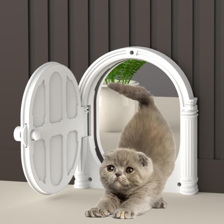 HKM-7679293 Minimalist Plastic Cat and Dog Door with Direction Control in White, Black, and Brown