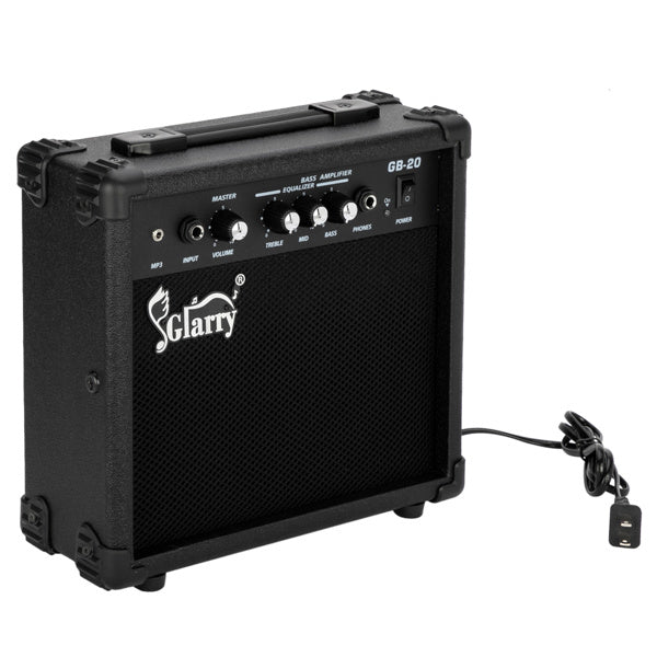 HKM-767955 20W Electric Bass Amplifier with Headphone and Auxiliary Inputs - Compact and Portable Design in Black