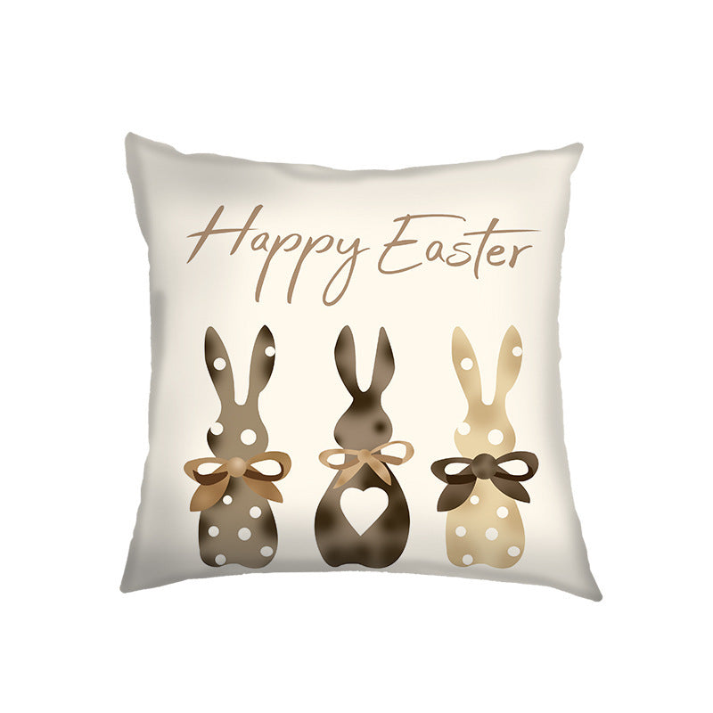 HKM-767955 Easter Bunny Cartoon Pillowcase - Soft Linen and Plush, 45x45cm