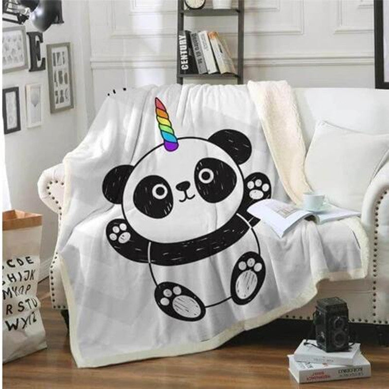 HKM-767955 Panda Series Cartoon Flannel Blanket - Soft Coral Fleece, 150x200cm, White