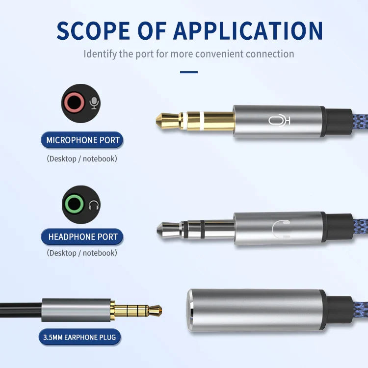 HKM-768019 3.5mm Y Splitter Adapter - 2 Male to 1 Female Audio Cable for Earphones and Microphones on Computer and Laptop