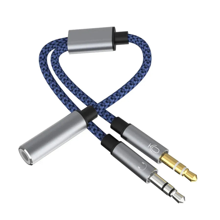 HKM-768019 3.5mm Y Splitter Adapter - 2 Male to 1 Female Audio Cable for Earphones and Microphones on Computer and Laptop
