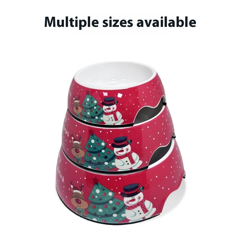 HKM-7680445 Stainless Steel Double Layer Pet Bowl for Dogs and Cats, Melamine Design, Multiple Sizes Available