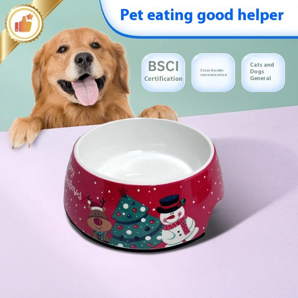 HKM-7680445 Stainless Steel Double Layer Pet Bowl for Dogs and Cats, Melamine Design, Multiple Sizes Available