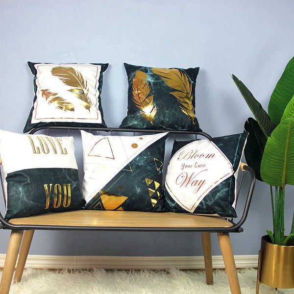 HKM-768083 Marble Pattern Plush Pillowcase Cushion Cover, 45x45cm, Simple Modern Design