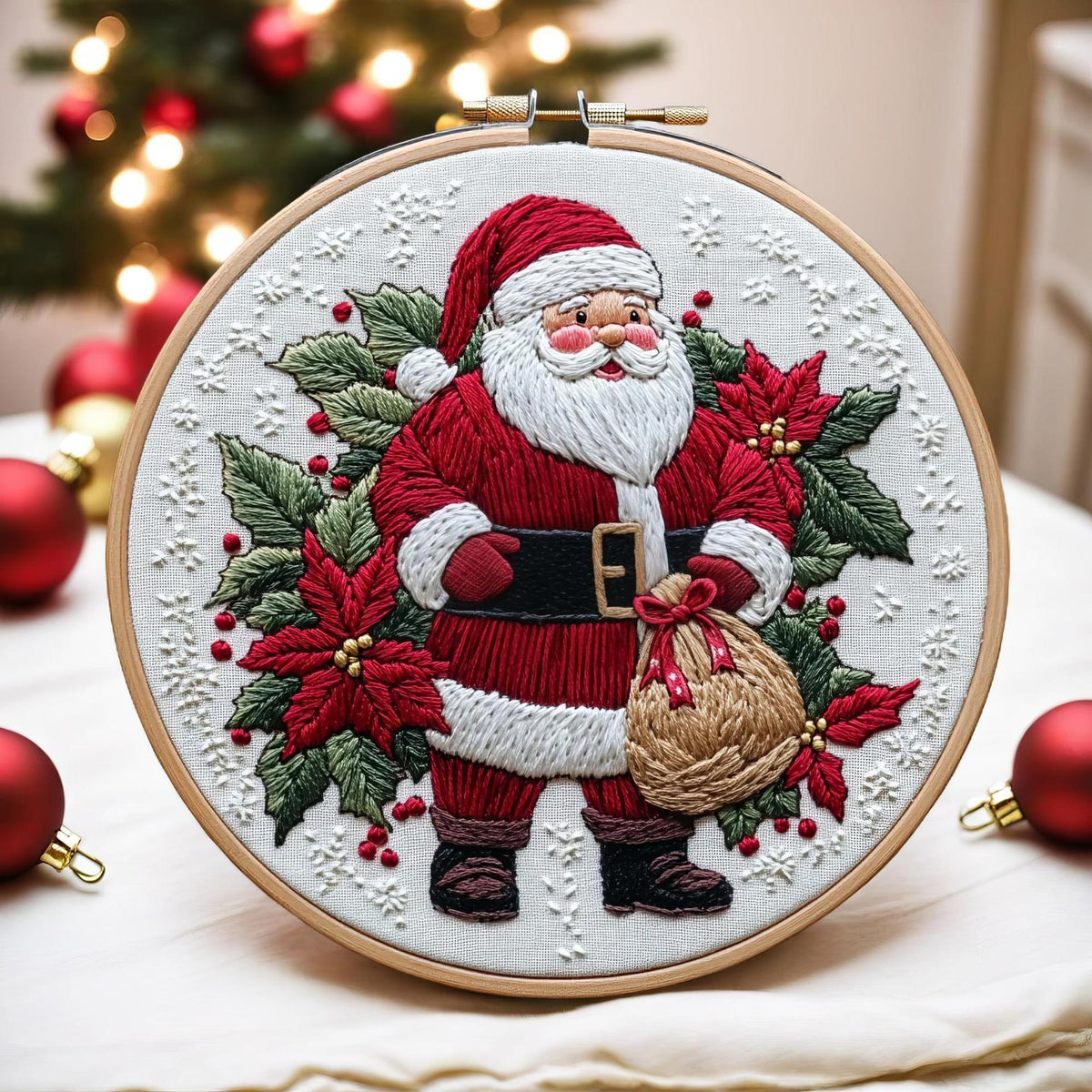 HKM-768211 Santa Claus Landscape Embroidery Kit - Cotton and Linen, 28x28cm