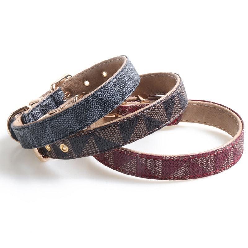 HKM-768275 Exquisite PU Leather Dog Collar in Brown, Beige, Red, Gray, Blue - Multiple Sizes Available