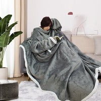 HKM-768275 Wearable Long-Sleeved Blanket in Gray, Red, and Blue - Cozy Polyester Fabric for Winter