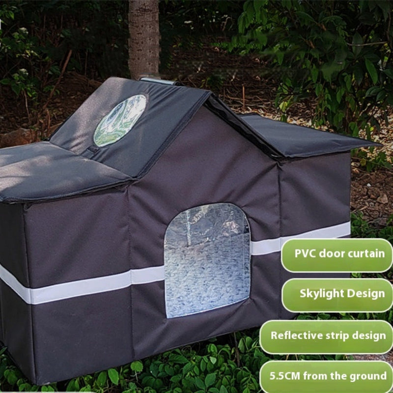 HKM-7684285 Waterproof Black Outdoor Cat House with Reflective Sunroof for All Seasons