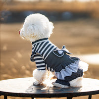 HKM-7684797 Denim Bow Princess Mesh Pettiskirt for Pets - Available in Dots and Stripes Design