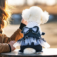 HKM-7684797 Denim Bow Princess Mesh Pettiskirt for Pets - Available in Dots and Stripes Design