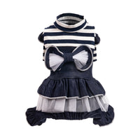HKM-7684797 Denim Bow Princess Mesh Pettiskirt for Pets - Available in Dots and Stripes Design