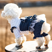 HKM-7684797 Denim Bow Princess Mesh Pettiskirt for Pets - Available in Dots and Stripes Design