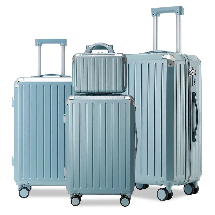 HKM-768659 Large 14-Inch Rolling Tote with Three Compartments and Phone Holder, Part of Four-Piece Luggage Set (14, 20, 24, 28 Inches)