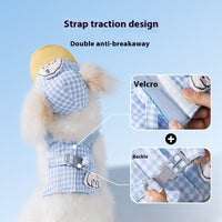 HKM-7689661 Outdoor Sunshade Hat and Chest Strap with Hand Holding Rope for Dogs and Cats - Available in Blue and Brown