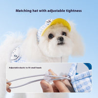 HKM-7689661 Outdoor Sunshade Hat and Chest Strap with Hand Holding Rope for Dogs and Cats - Available in Blue and Brown