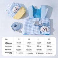 HKM-7689661 Outdoor Sunshade Hat and Chest Strap with Hand Holding Rope for Dogs and Cats - Available in Blue and Brown
