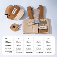 HKM-7689661 Outdoor Sunshade Hat and Chest Strap with Hand Holding Rope for Dogs and Cats - Available in Blue and Brown