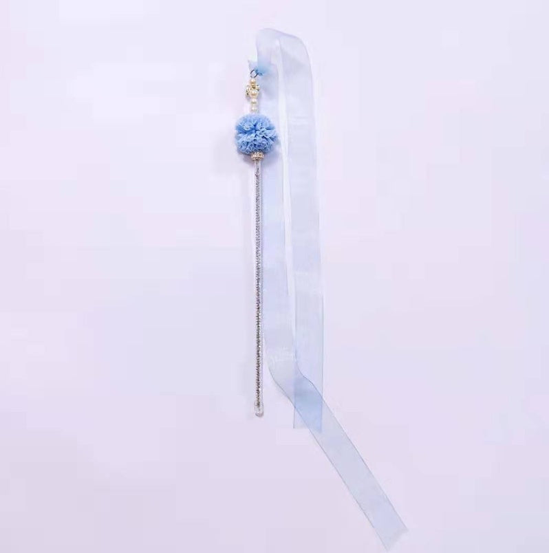 HKM-7690813 Elegant Purple and Peach Flannel Cat Wand T oy with 100cm Yarn Belt