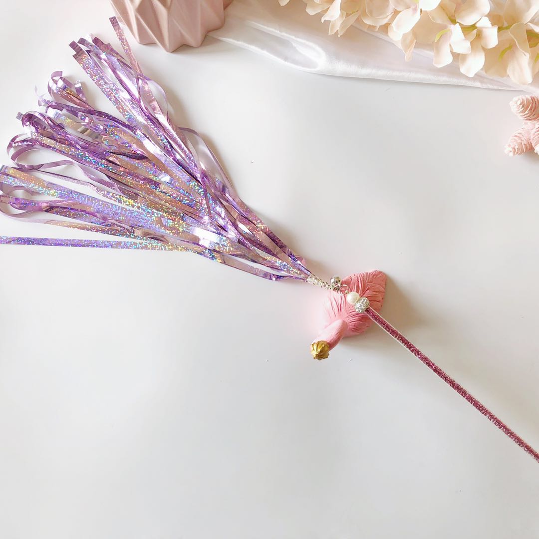 HKM-7690813 Elegant Purple and Peach Flannel Cat Wand T oy with 100cm Yarn Belt