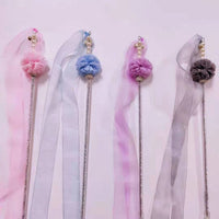 HKM-7690813 Elegant Purple and Peach Flannel Cat Wand T oy with 100cm Yarn Belt
