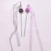 HKM-7690813 Elegant Purple and Peach Flannel Cat Wand T oy with 100cm Yarn Belt