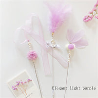 HKM-7690813 Elegant Purple and Peach Flannel Cat Wand T oy with 100cm Yarn Belt