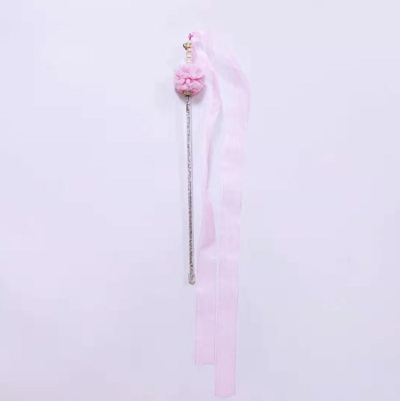 HKM-7690813 Elegant Purple and Peach Flannel Cat Wand T oy with 100cm Yarn Belt