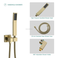 HKM-769299 Contemporary Thermostatic Rain Shower Head and Handheld Faucet Set in Polished Brass Chrome Finish
