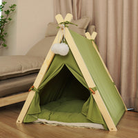 HKM-7694781 Removable and Washable Cat Litter Tent in Striped Canvas with Solid Wood Frame, Multiple Colors Available