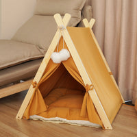 HKM-7694781 Removable and Washable Cat Litter Tent in Striped Canvas with Solid Wood Frame, Multiple Colors Available