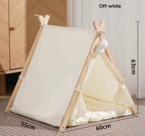HKM-7694781 Removable and Washable Cat Litter Tent in Striped Canvas with Solid Wood Frame, Multiple Colors Available