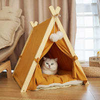 HKM-7694781 Removable and Washable Cat Litter Tent in Striped Canvas with Solid Wood Frame, Multiple Colors Available