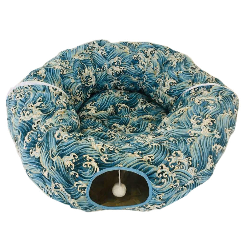 HKM-7695037 Foldable Cat and Small Dog Tunnel Toy - 130cm Half Moon, 250cm Full Moon, 25cm Diameter, Cloth Material
