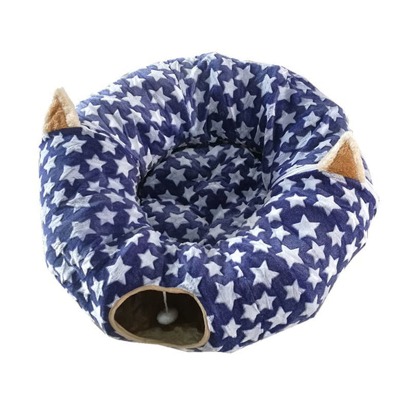 HKM-7695037 Foldable Cat and Small Dog Tunnel Toy - 130cm Half Moon, 250cm Full Moon, 25cm Diameter, Cloth Material