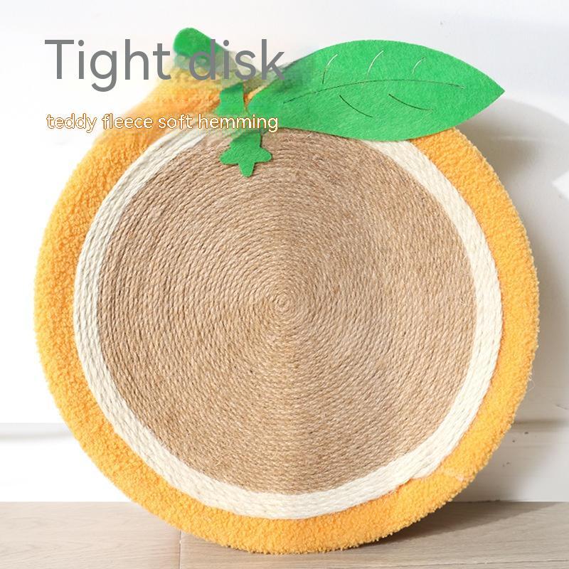 HKM-7695933 Round Cat Scratch Board - Wear-Resistant Jute Flannel Sofa Protector in Rabbit and Orange
