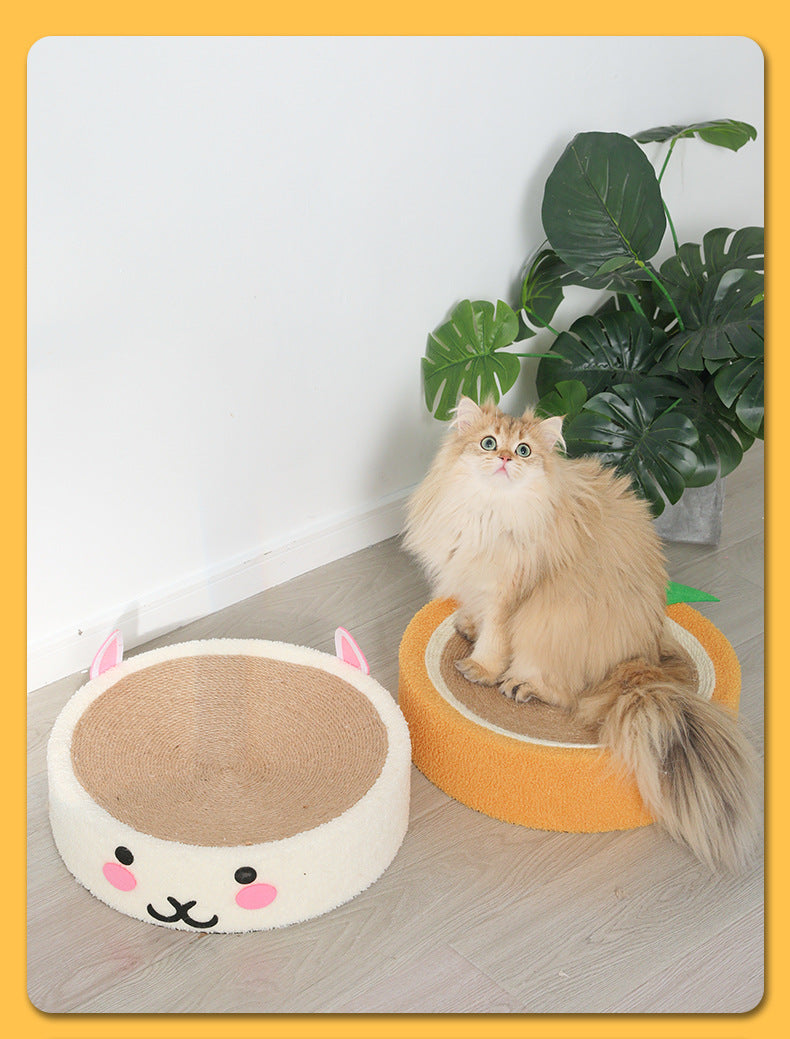 HKM-7695933 Round Cat Scratch Board - Wear-Resistant Jute Flannel Sofa Protector in Rabbit and Orange