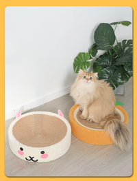 HKM-7695933 Round Cat Scratch Board - Wear-Resistant Jute Flannel Sofa Protector in Rabbit and Orange