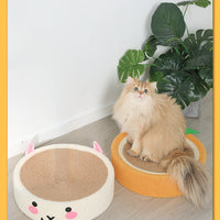 HKM-7695933 Round Cat Scratch Board - Wear-Resistant Jute Flannel Sofa Protector in Rabbit and Orange