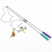 HKM-7696573 Cat Play Stick with Long Feathered Toy and Biting Rope - 41CM Rod