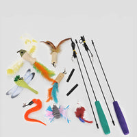 HKM-7696573 Cat Play Stick with Long Feathered Toy and Biting Rope - 41CM Rod
